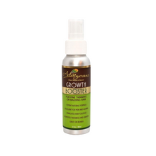 A bottle of Adiva Naturals Hair Growth Booster for fine thinning or balding hair, featuring a silver aluminum bottle with a white spray cap and a brown and green label.