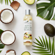 Coconut Avocado Shampoo 3-in-1 Adiva Naturals - Ingredient Flat Lay