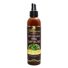 Adiva Naturals Bottle of Apple Cider Vinegar Herbal Clarifying Rinse with a black label on a white background